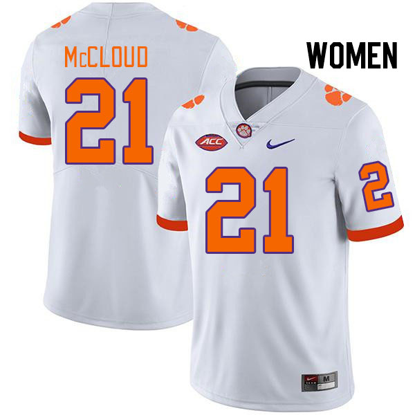 Women's Clemson Tigers Kobe McCloud #21 College White NCAA Authentic Football Stitched Jersey 23OG30TD
